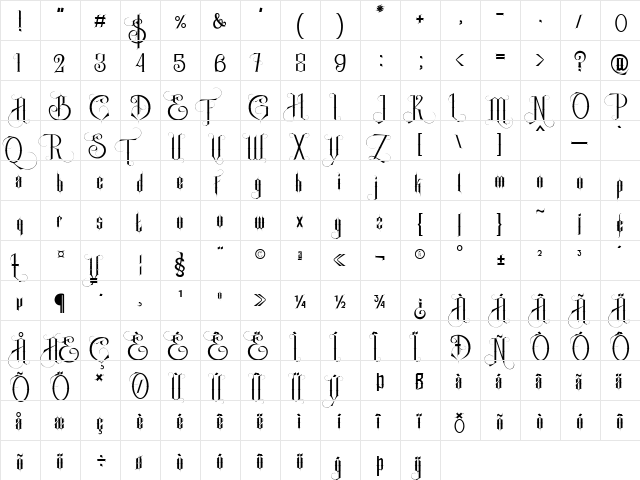 SingleGhost regular Regular  glyph index