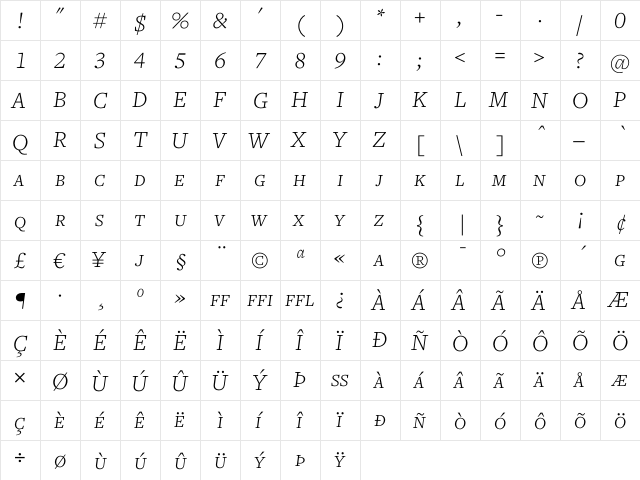Freight Text Light Italic SC  glyph index