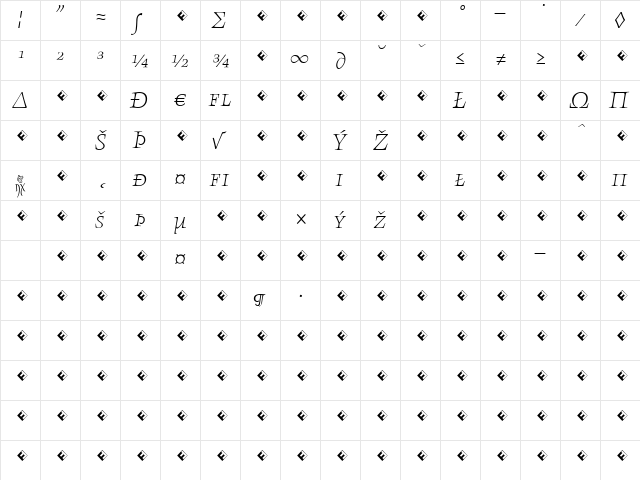 AngkoonTF-LightItalicSCExp Regular  glyph index