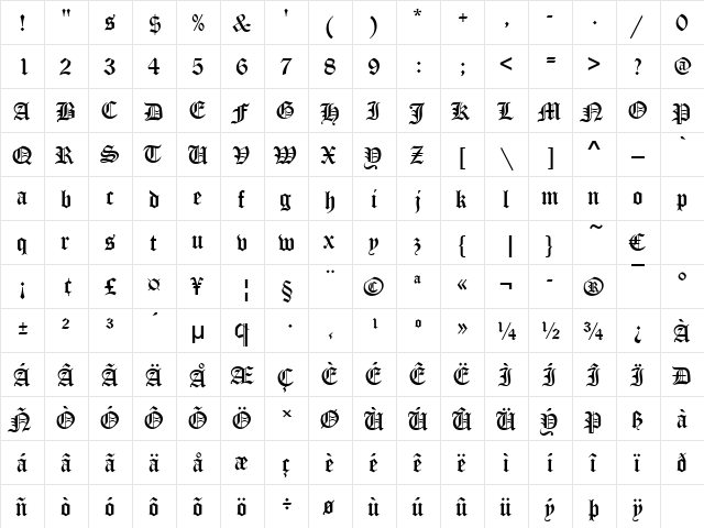 Tudor Regular  glyph index