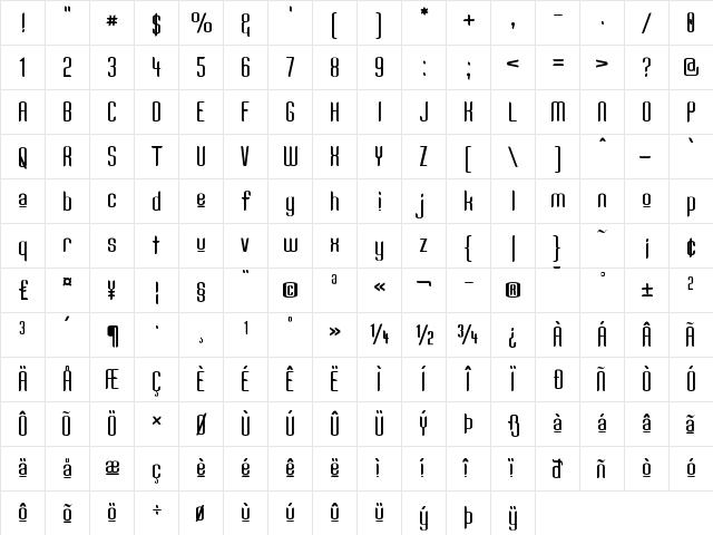 Kandide Upper Regular  glyph index