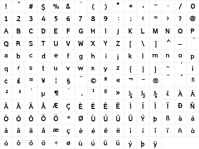 DomestosSerif Bold  glyph index