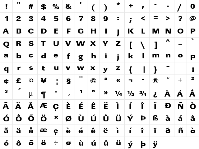 URWLinearTUltBolExtWid Regular  glyph index