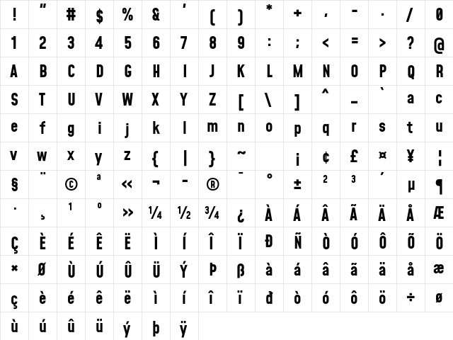 Mohave Bold  glyph index