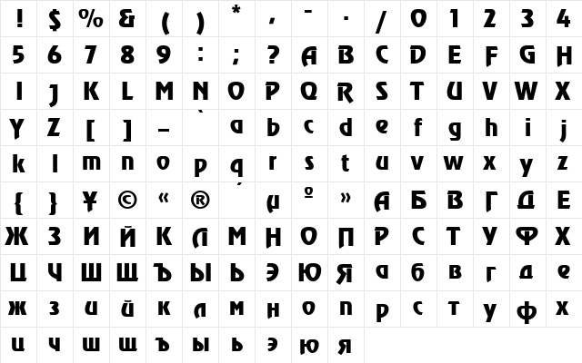 AGRevueCyr Medium  glyph index