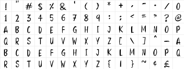 Superscratchy Regular  glyph index