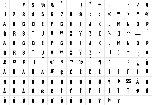Motor Regular  glyph index
