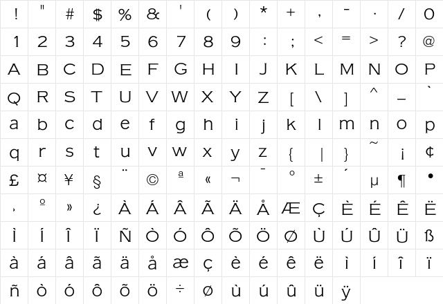 AmericanGothic Light  glyph index
