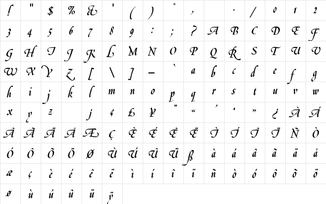 LeGriffeEF Regular  glyph index
