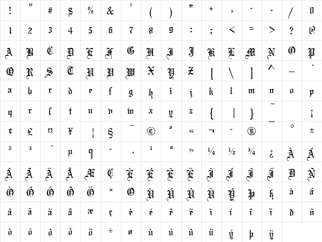 Mariage Becker Antique Regular  glyph index