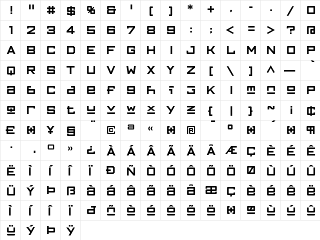 FFGothic TwoOne  glyph index