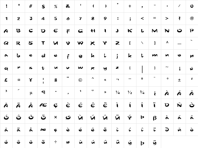 Sho Regular  glyph index