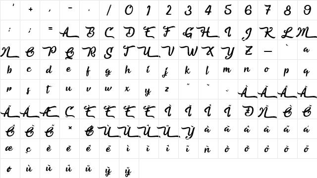 Beautiful Fascination Regular  glyph index