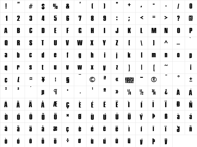 PledgeHeavy Regular  glyph index