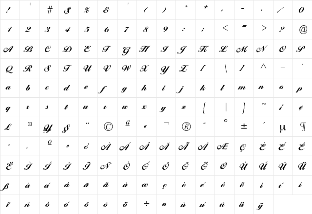 Iballantines-ExtraBold Regular  glyph index