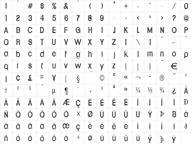 UppervilleCondensed Normal  glyph index