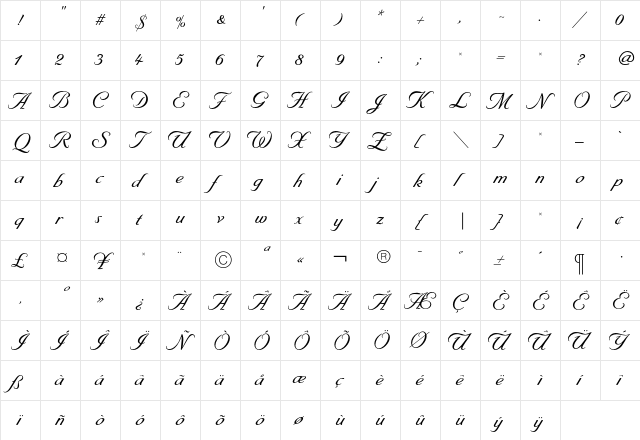 ByronRR Regular  glyph index