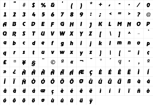 Iragtime ExtraBold  glyph index