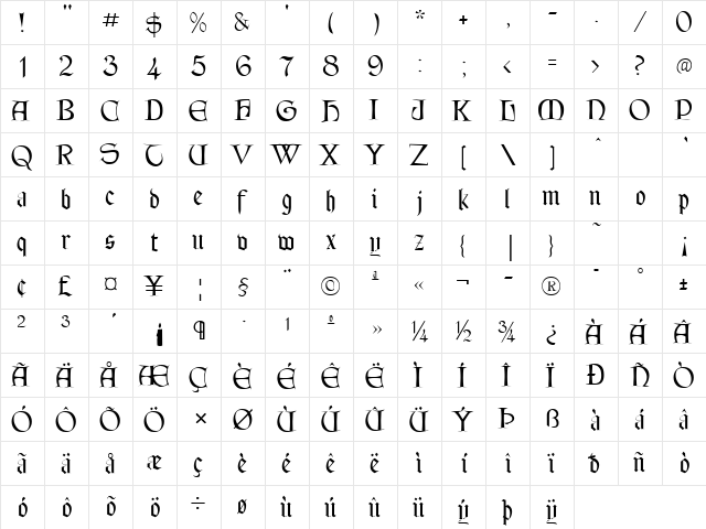 Lettergical Regular  glyph index