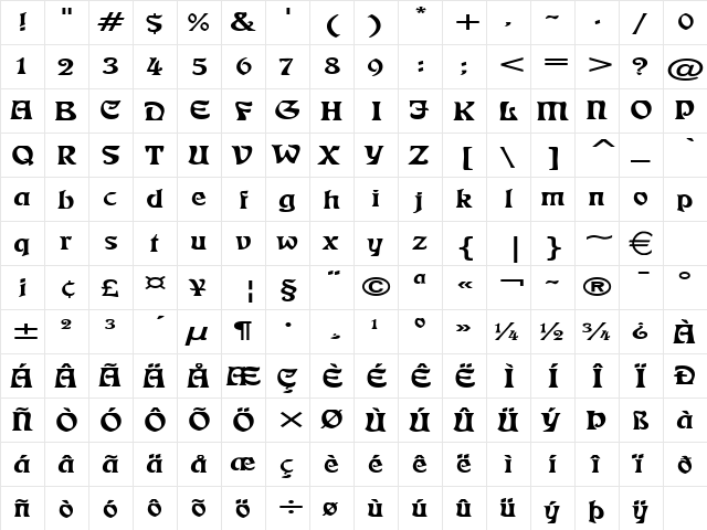 FreedomExtended Normal  glyph index