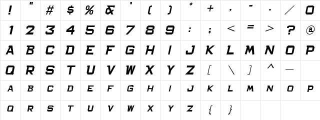 Bachelor Pad JL Italic  glyph index