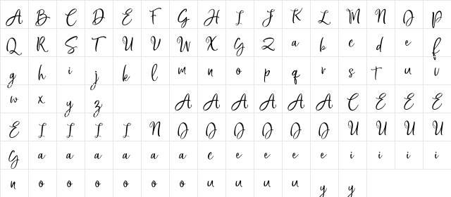 Bread Store Regular  glyph index