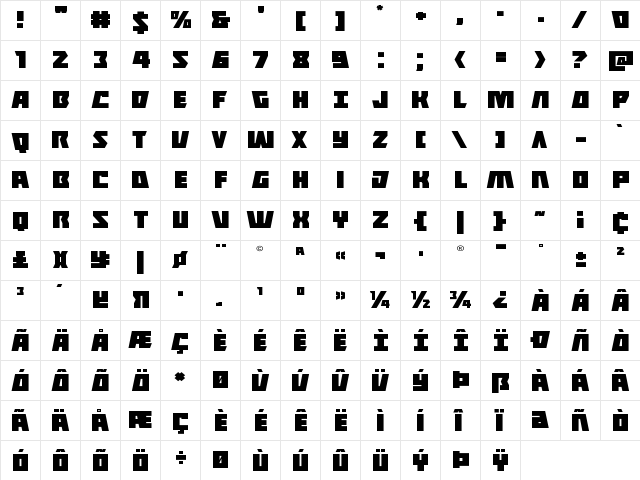 Halfshell Hero Expanded Expanded  glyph index