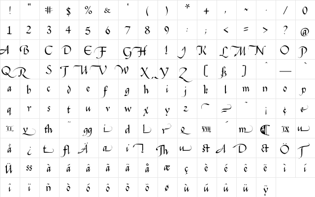 FlourishSpecial Regular  glyph index