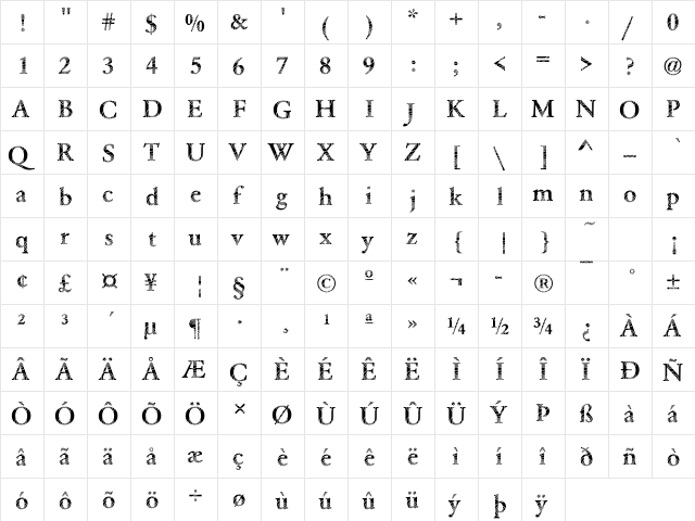 DTCGaramondM26 Regular  glyph index