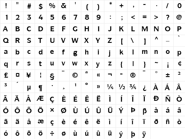 Symbol LT Book Bold  glyph index