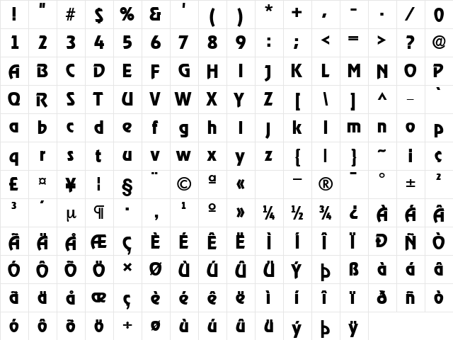 Xanadau Black  glyph index