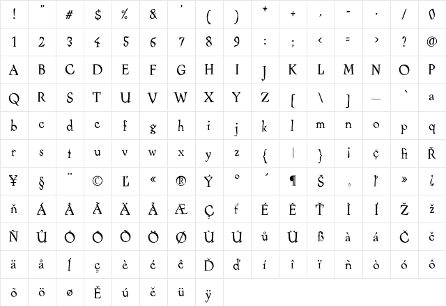 Alcoholica Regular  glyph index