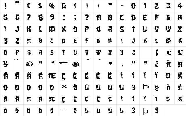 FZ WACKY 20 EX Normal  glyph index