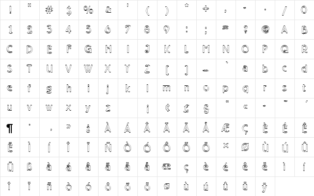 BerlinerGroDLigOu1 Regular  glyph index