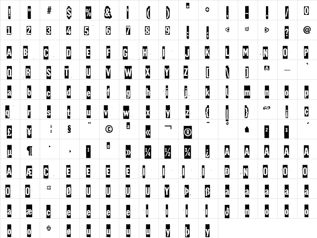 Gazz Paint  glyph index