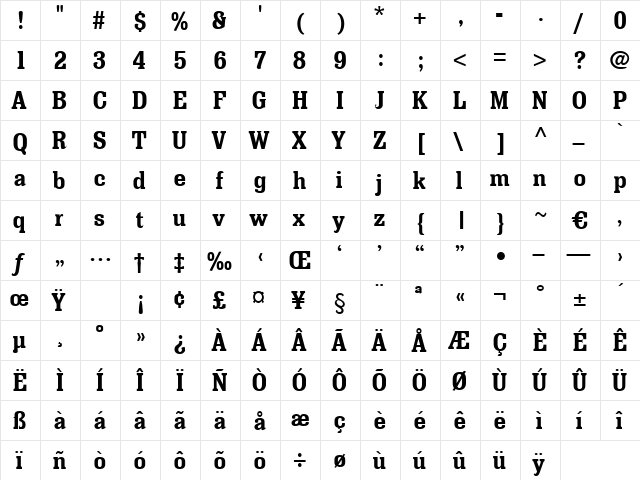 Hamilton Regular  glyph index