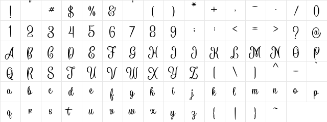 Battallion Script Demo Regular  glyph index