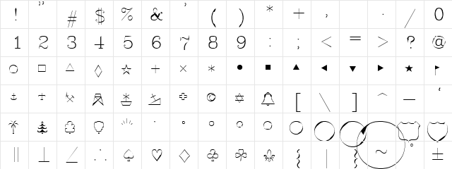 Symap Regular  glyph index