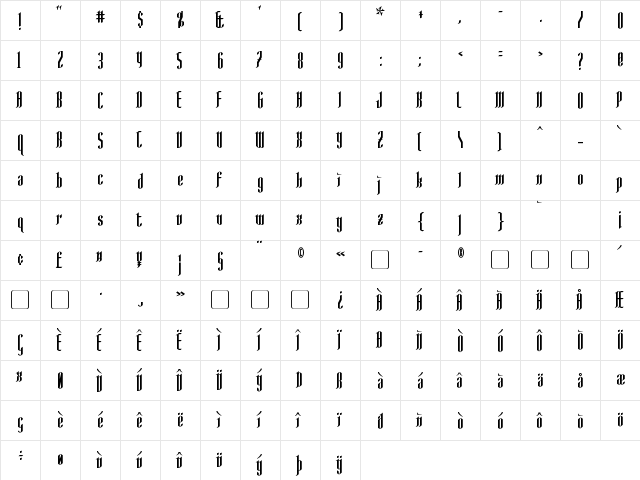 AngloYsgarth Regular  glyph index