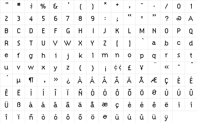 SimplexLight Medium  glyph index