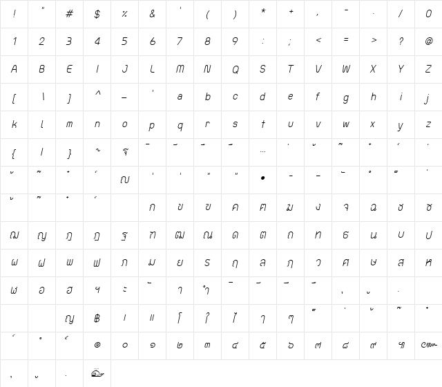 TP Tankhun Italic  glyph index