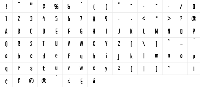 CreatorCredits BB Regular  glyph index