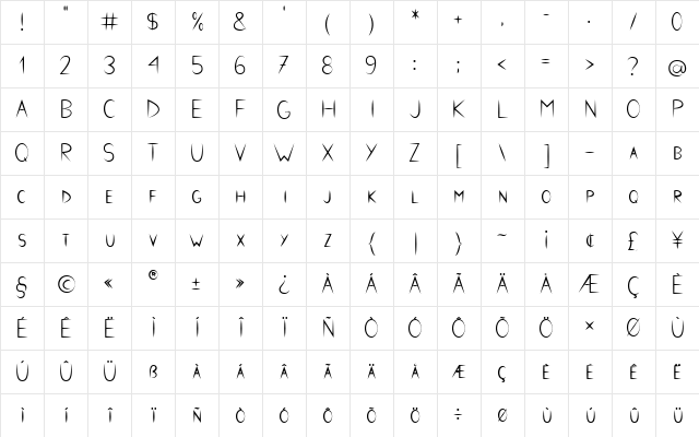 Mysterium Regular  glyph index