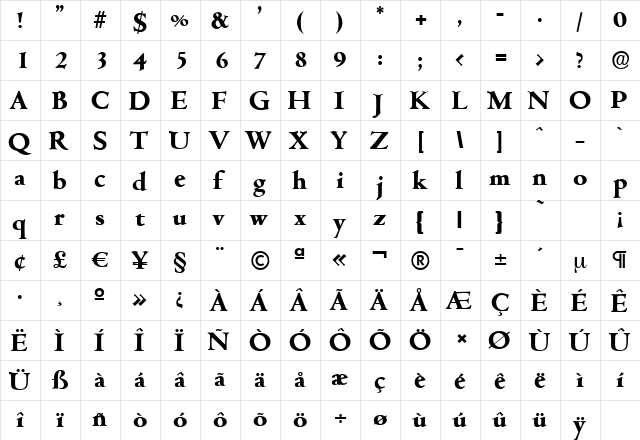 CambridgeSerial-Xbold Regular  glyph index