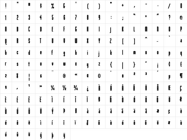 Modula RoundBlack  glyph index