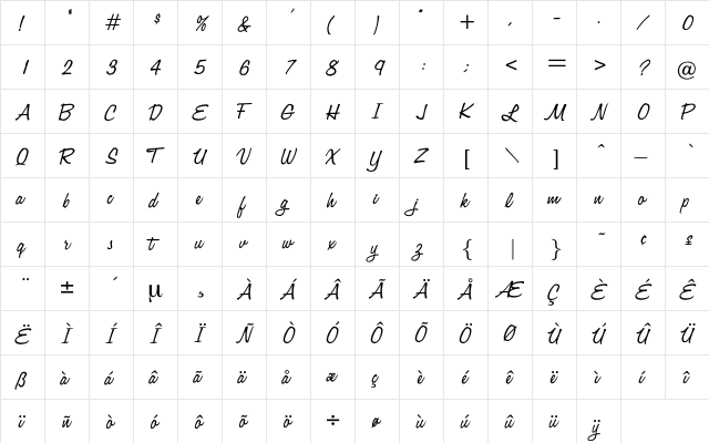 Louisiana Regular  glyph index