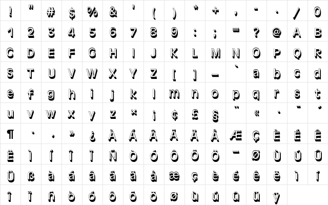 Antique Olive T Sh1 Regular  glyph index