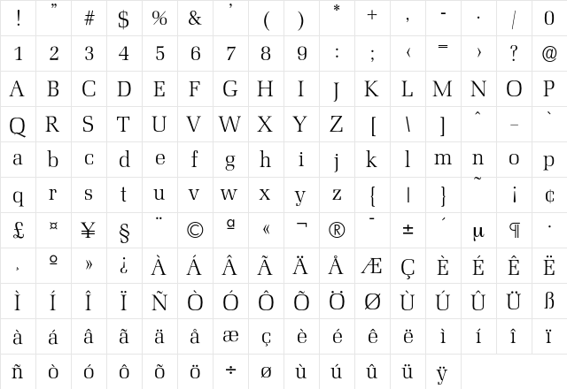 Marseille-Light Regular  glyph index