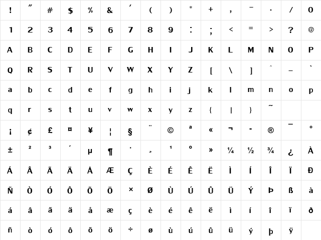 LilyUPC Regular  glyph index