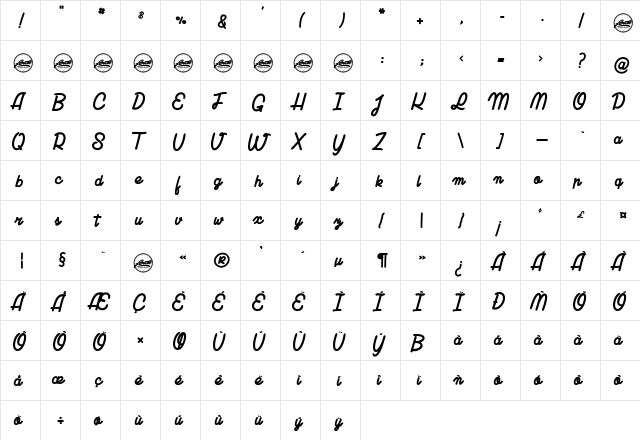 Lucia_Personal_Use_Only Regular  glyph index